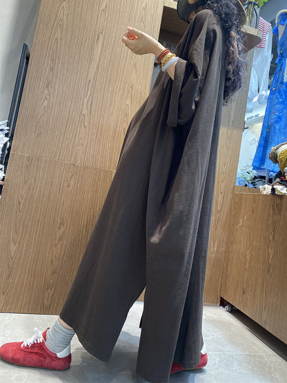 Casual Farbe Reine Frauen Kleid O-Ausschnitt Baumwolle Maxi Sommer