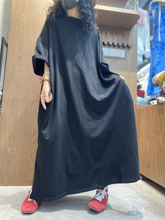 Casual Farbe Reine Frauen Kleid O-Ausschnitt Baumwolle Maxi Sommer