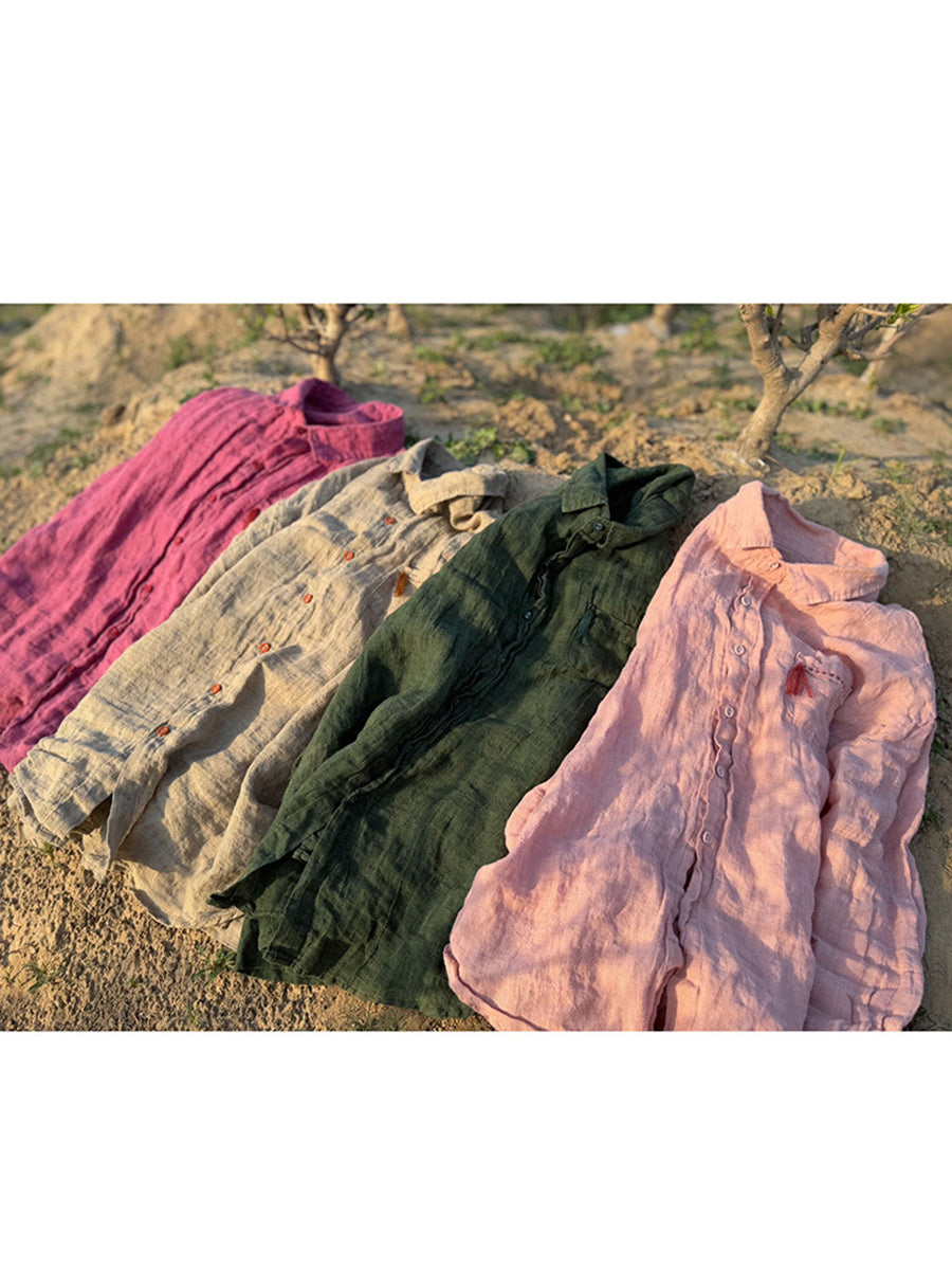 Chemise d'été à col rétro en pur lin pour femme