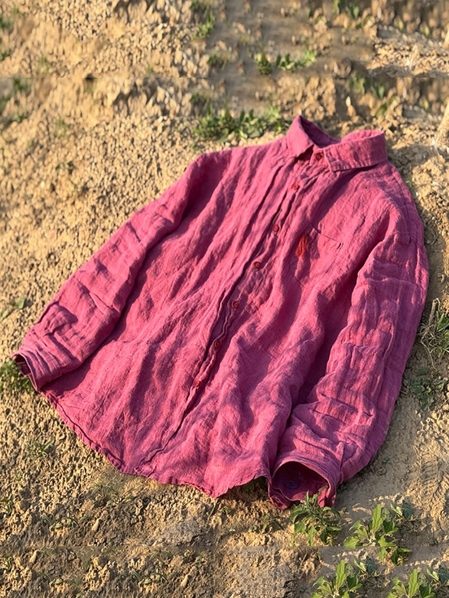 Chemise d'été à col rétro en pur lin pour femme