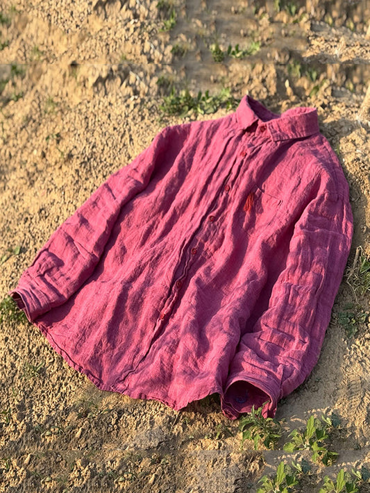 Chemise d'été à col rétro en pur lin pour femme