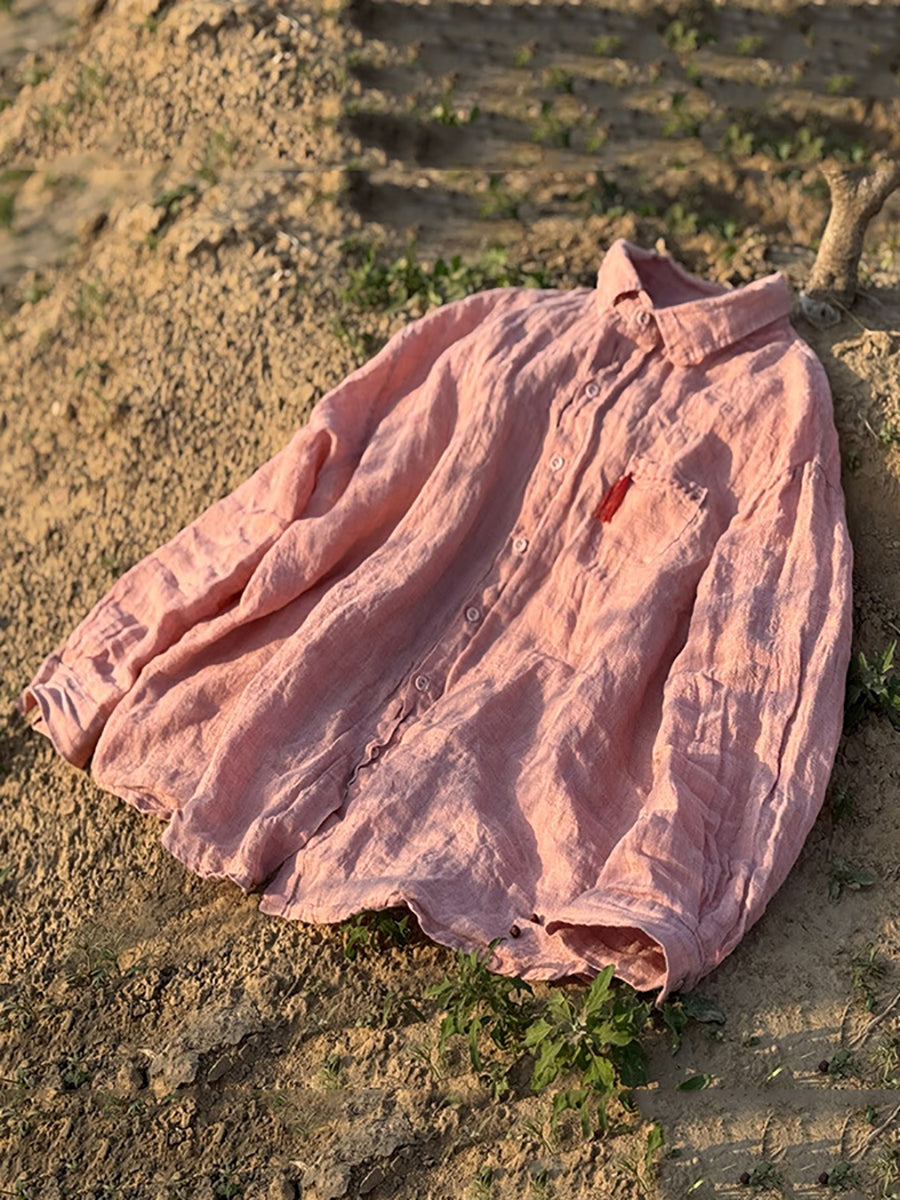 Chemise d'été à col rétro en pur lin pour femme