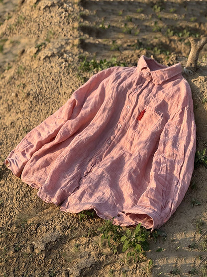 Chemise d'été à col rétro en pur lin pour femme