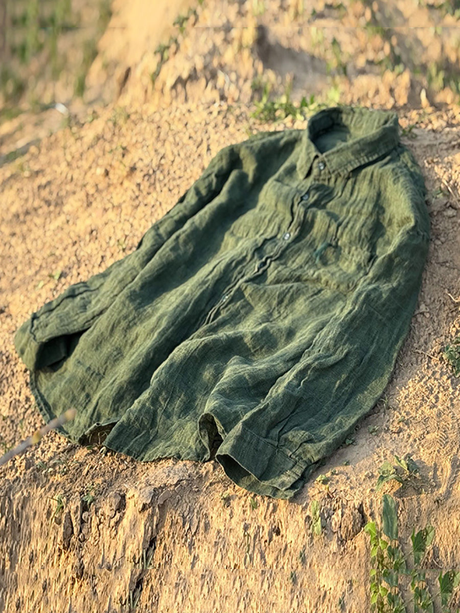 Chemise d'été à col rétro en pur lin pour femme