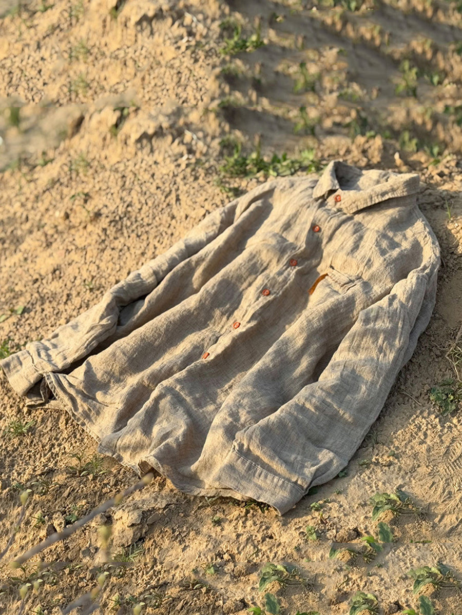 Chemise d'été à col rétro en pur lin pour femme