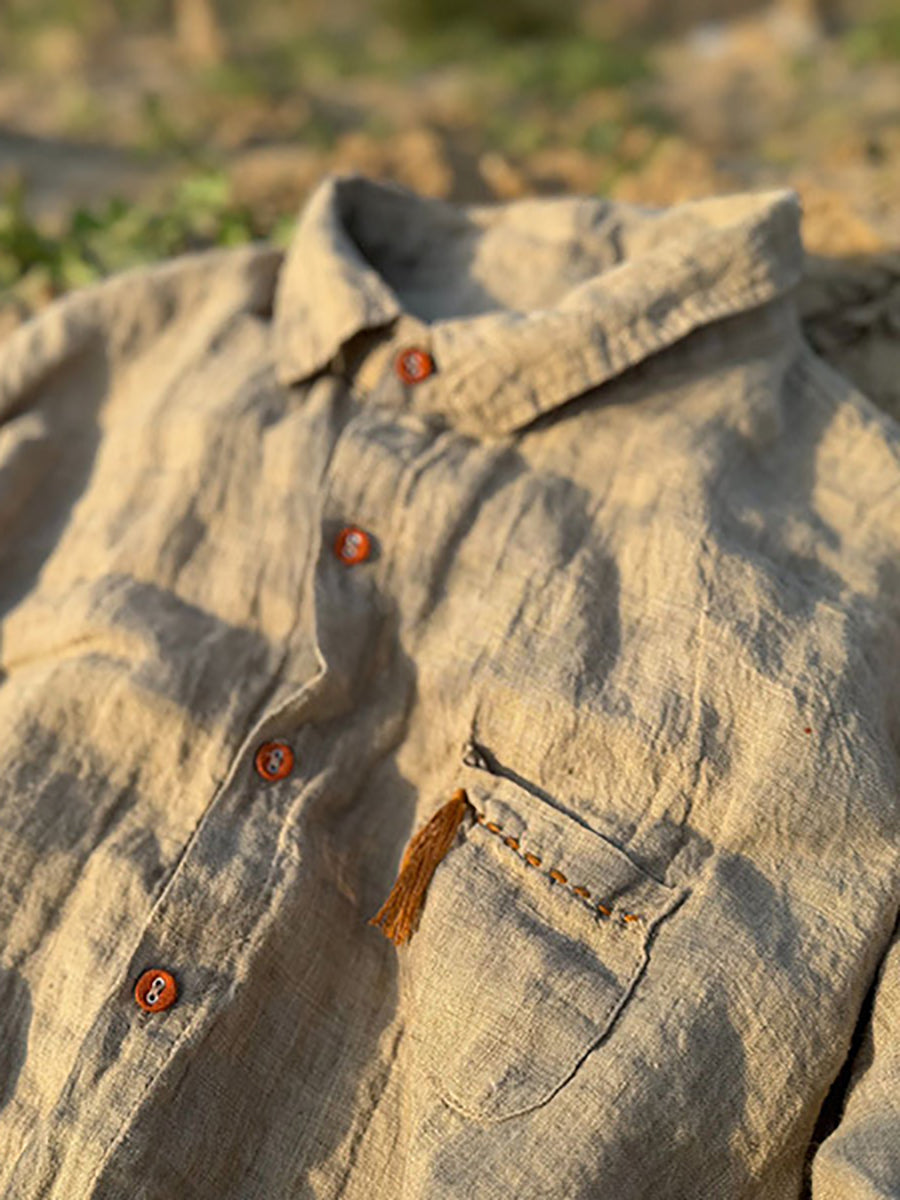 Chemise d'été à col rétro en pur lin pour femme