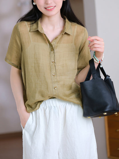 Kragen Turn-down Sommer Frauen Shirt Farbe Reine 100% Ramie