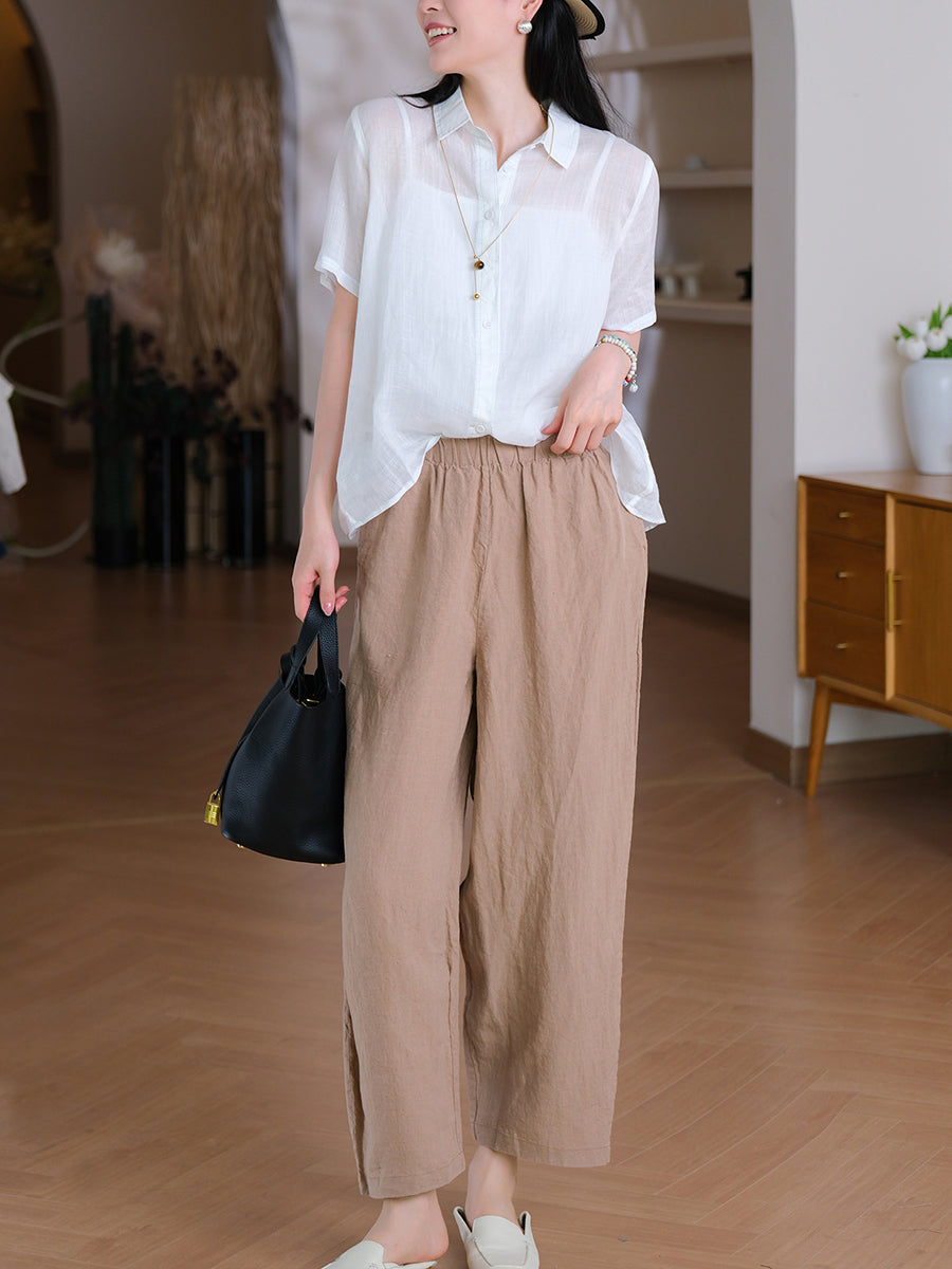 Kragen Turn-down Sommer Frauen Shirt Farbe Reine 100% Ramie