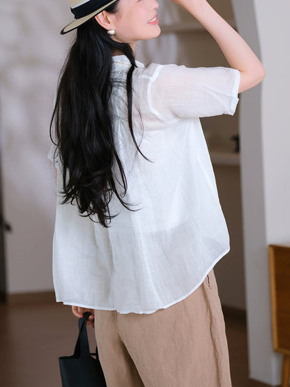 Kragen Turn-down Sommer Frauen Shirt Farbe Reine 100% Ramie