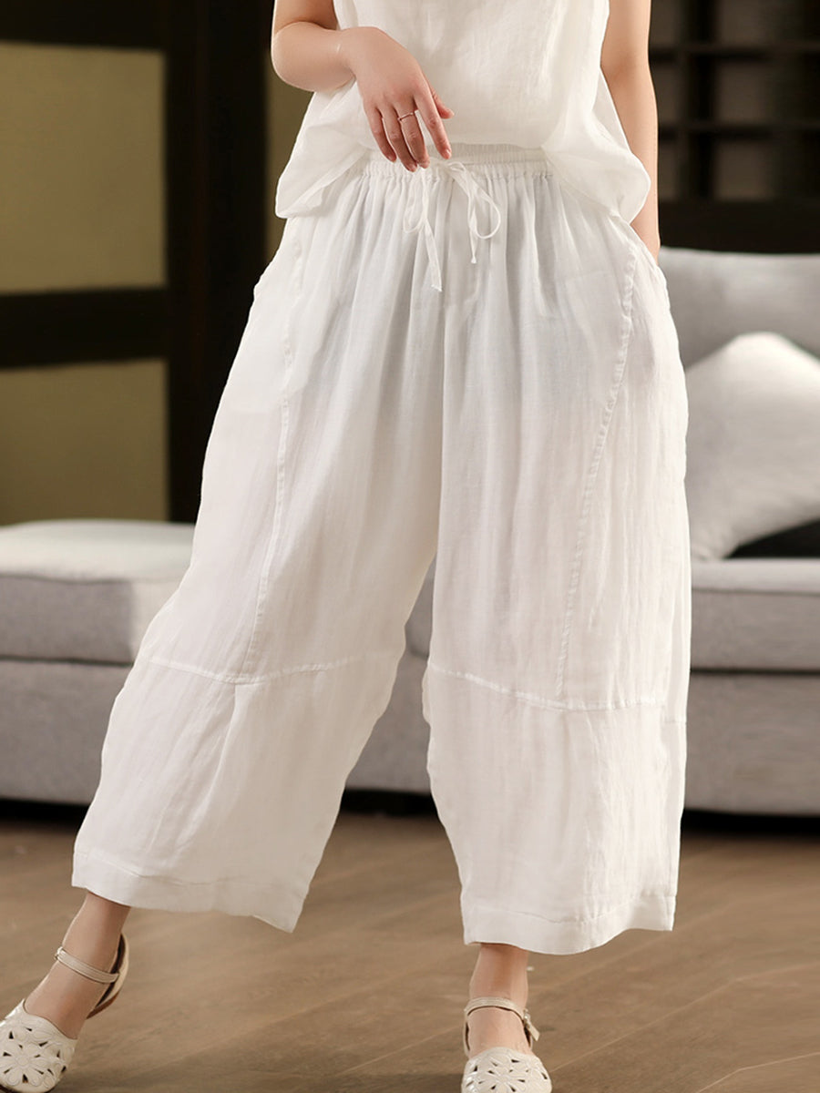 Bloomer ample pour femme, couleur 100 % ramie, style artsy, été 