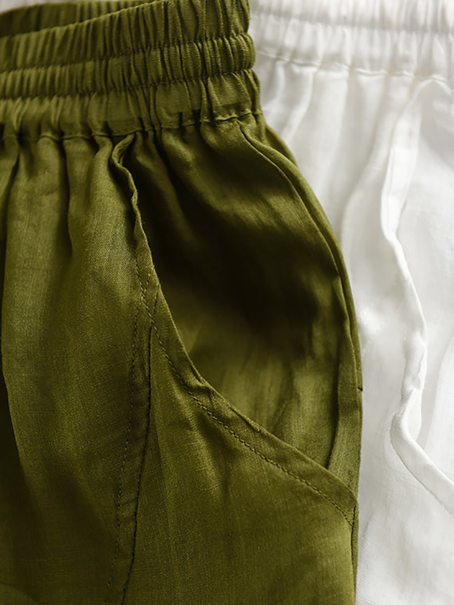 Bloomer ample pour femme, couleur 100 % ramie, style artsy, été 