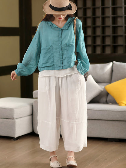 Bloomer ample pour femme, couleur 100 % ramie, style artsy, été 
