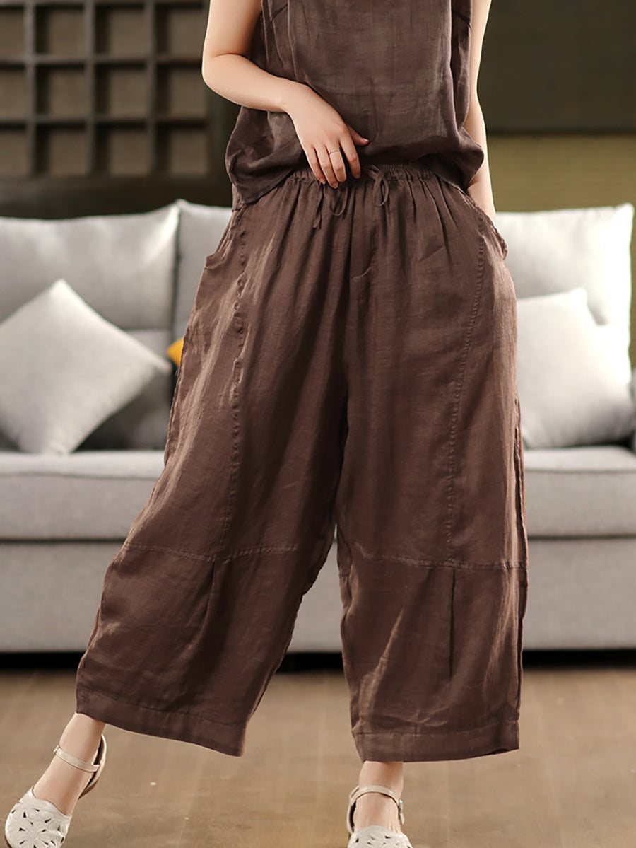 Bloomer ample pour femme, couleur 100 % ramie, style artsy, été 
