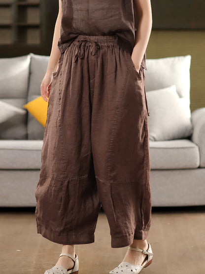Bloomer ample pour femme, couleur 100 % ramie, style artsy, été 