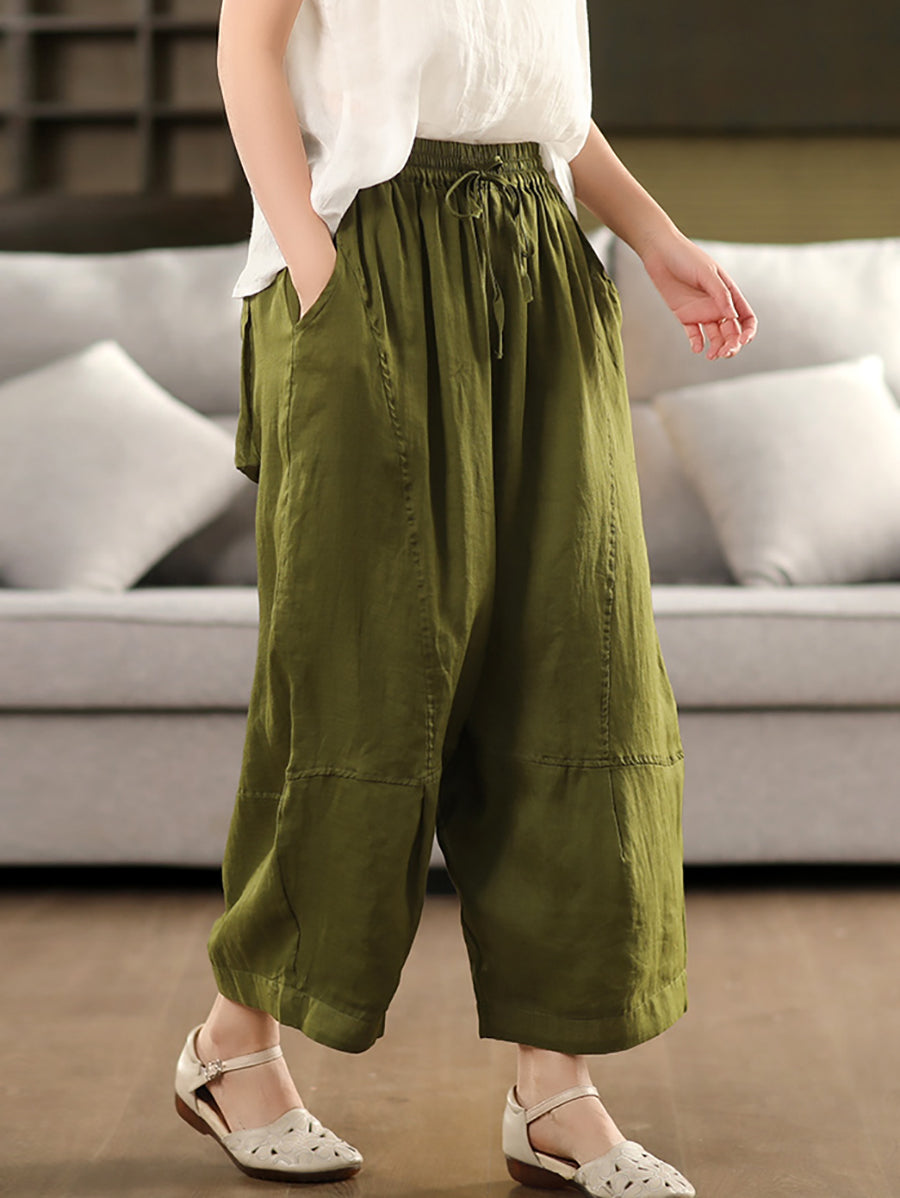 Bloomer ample pour femme, couleur 100 % ramie, style artsy, été 