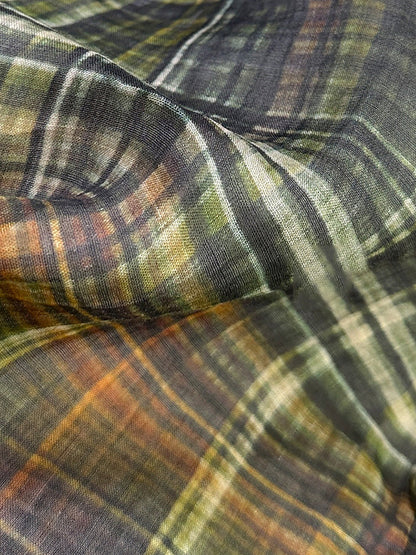 Retro Shirt Damen Sommer V-Ausschnitt Plaid Ramie