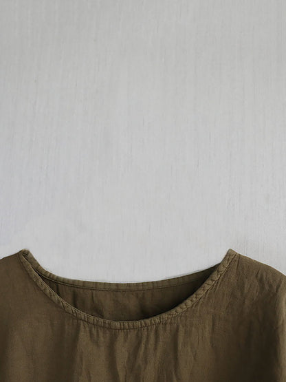 Lässiges Sommerhemd aus 100 % Baumwolle mit Rundhalsausschnitt und reiner Farbe für Damen 