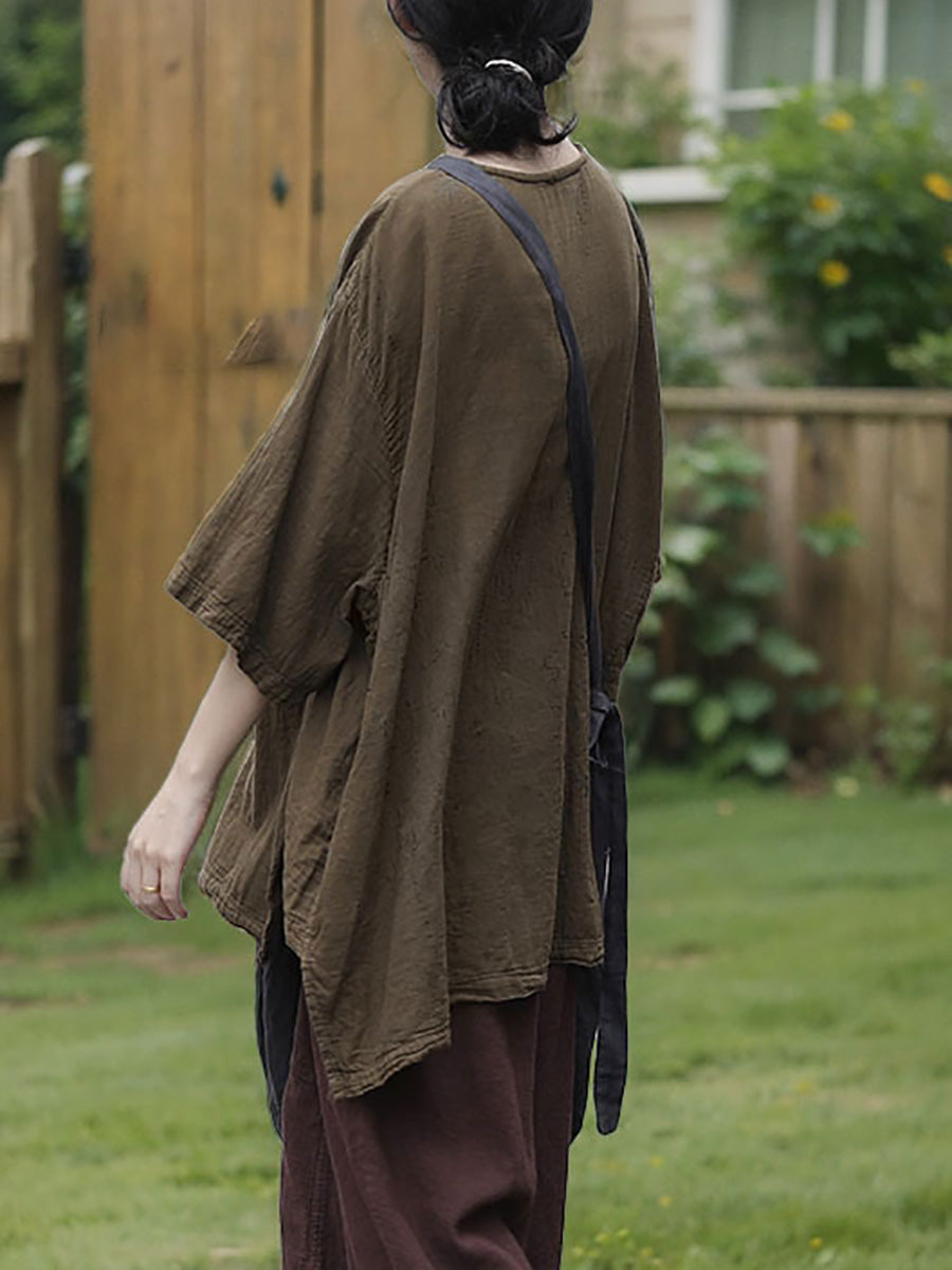 Lässiges Sommerhemd aus 100 % Baumwolle mit Rundhalsausschnitt und reiner Farbe für Damen 