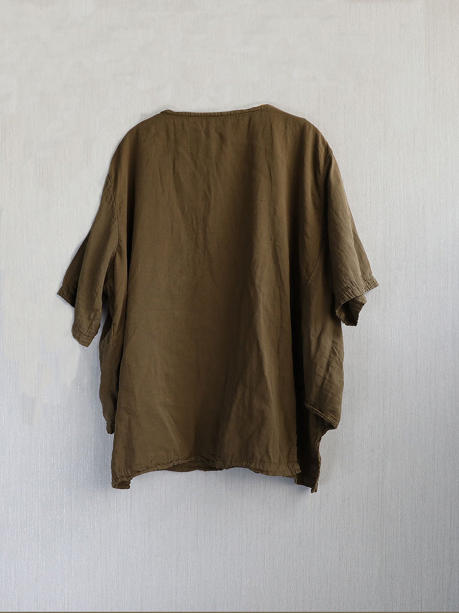 Lässiges Sommerhemd aus 100 % Baumwolle mit Rundhalsausschnitt und reiner Farbe für Damen 