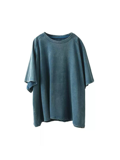 Chemise d'été 100 % coton pour femme, col rond, couleur unie, décontractée 