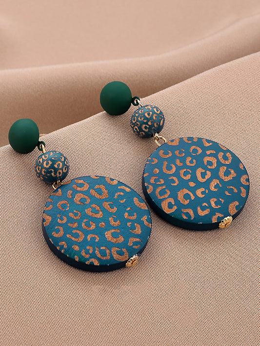 Earrings Women Vintage Round S925Sliver Wooden