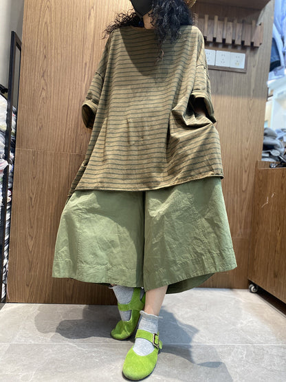 Chemise en coton à col rond et rayures pour femme, décontractée, été 