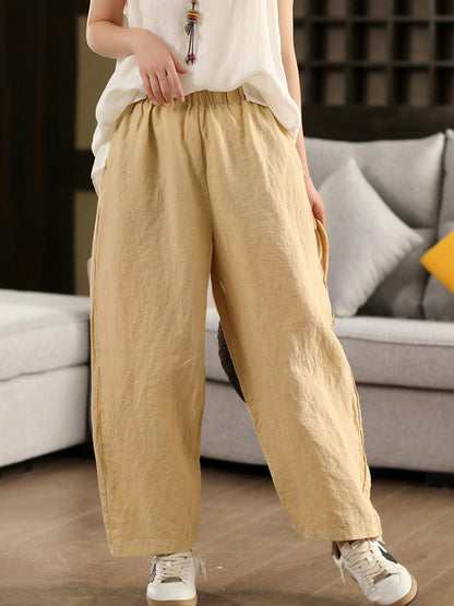Pantalon 100 % chanvre décontracté pour femme, couleur unie, coupe droite, été