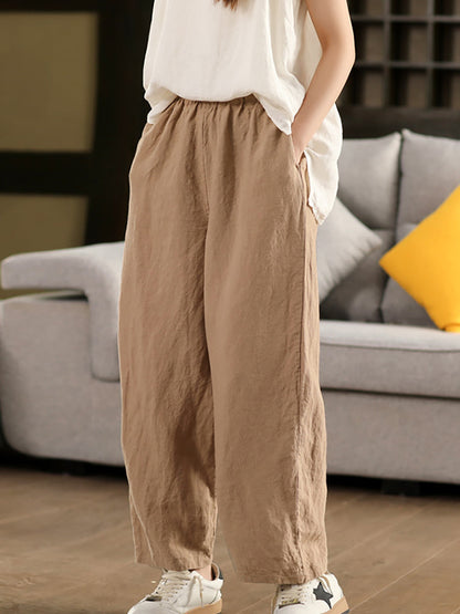 Pantalon 100 % chanvre décontracté pour femme, couleur unie, coupe droite, été