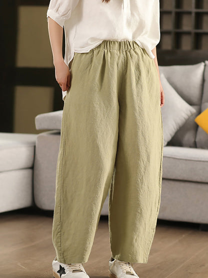 Pantalon 100 % chanvre décontracté pour femme, couleur unie, coupe droite, été