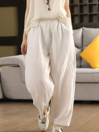 Pantalon 100 % chanvre décontracté pour femme, couleur unie, coupe droite, été
