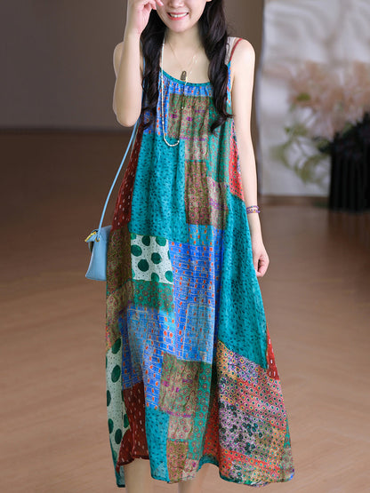 Frauen Weste O-Ausschnitt Artsy Sommerkleid 100% Ramie Blume