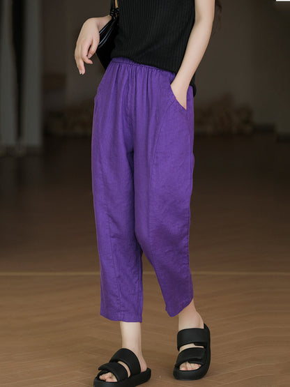 Pantalon sarouel décontracté d'été pur 100 % lin pour femme