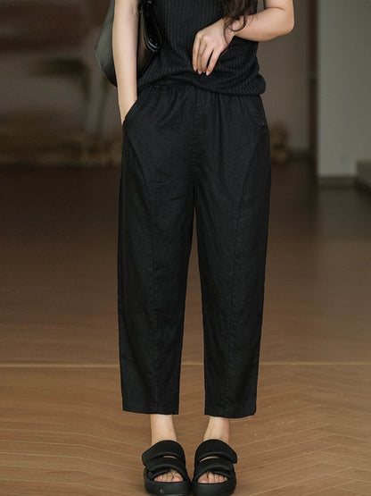 Pantalon sarouel décontracté d'été pur 100 % lin pour femme