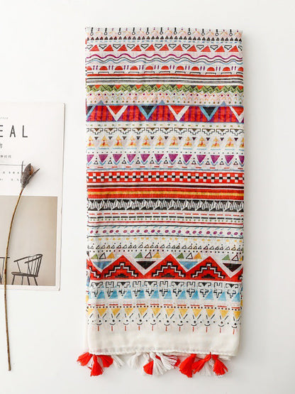 Shawl Tassel Print Bohemia Geometric Women Scarf