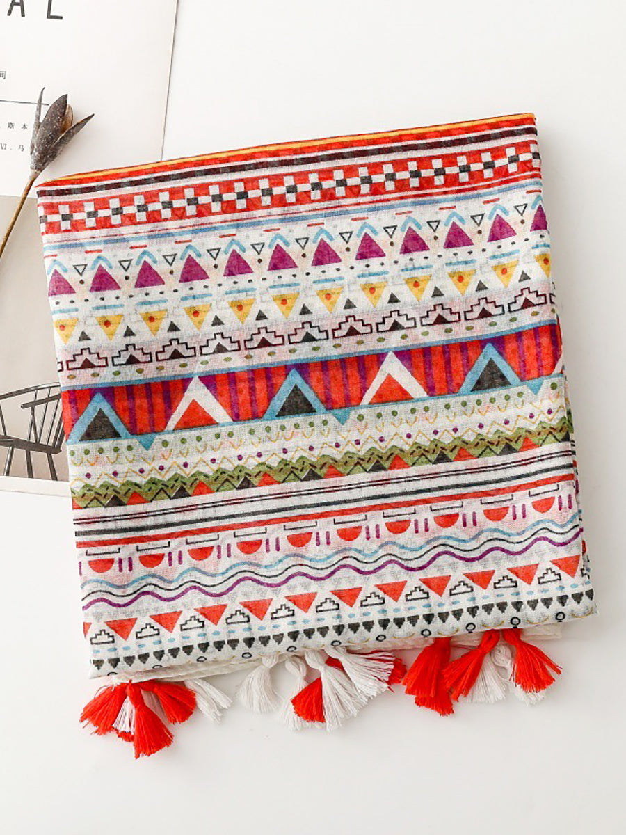 Shawl Tassel Print Bohemia Geometric Women Scarf