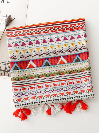 Shawl Tassel Print Bohemia Geometric Women Scarf