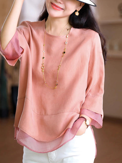 Farbe Pure Sommer O-Ausschnitt gespleißt Frauen Shirt Artsy 