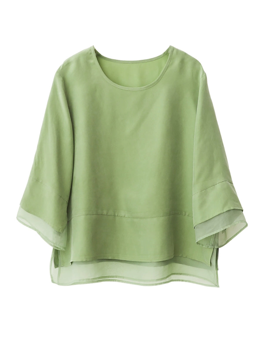 Farbe Pure Sommer O-Ausschnitt gespleißt Frauen Shirt Artsy 