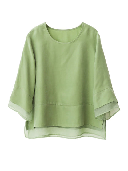 Farbe Pure Sommer O-Ausschnitt gespleißt Frauen Shirt Artsy 