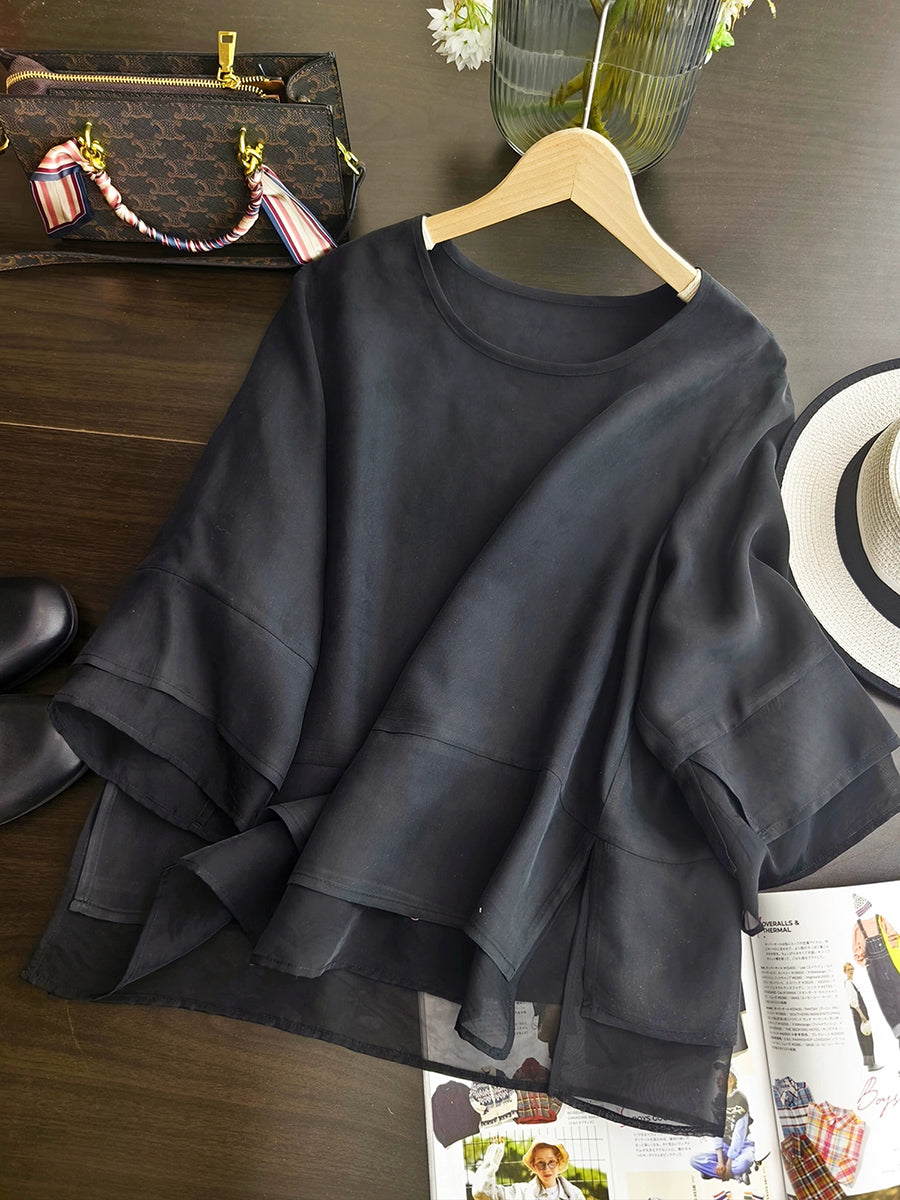 Farbe Pure Sommer O-Ausschnitt gespleißt Frauen Shirt Artsy 