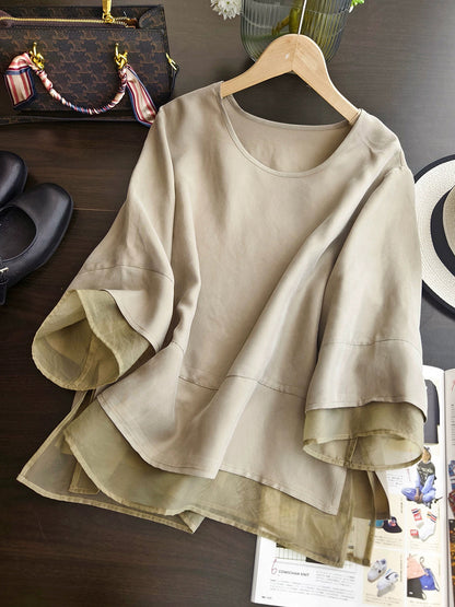 Farbe Pure Sommer O-Ausschnitt gespleißt Frauen Shirt Artsy 