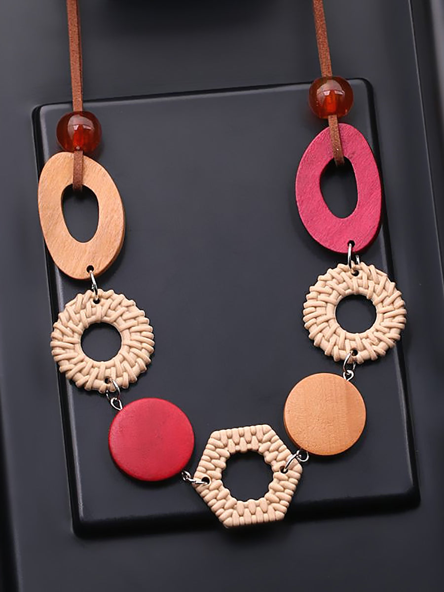 Collier géométrique en bois ethnique pour femme
