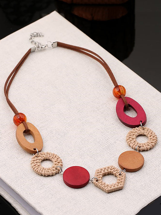 Collier géométrique en bois ethnique pour femme