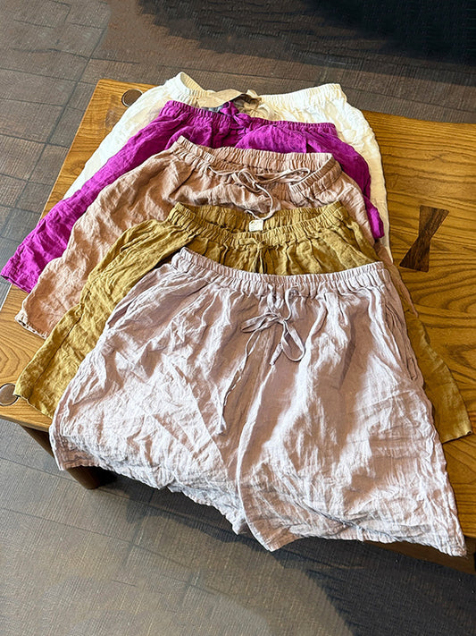 Linen Color Summer Vintage Fifth Pure Women Pants