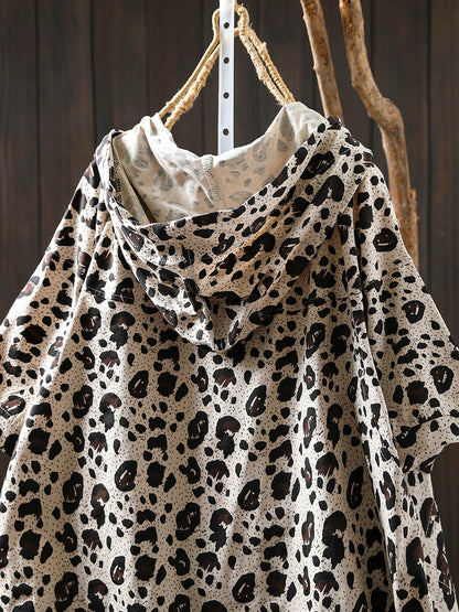 Chemise d'été à capuche motif léopard pour femme 