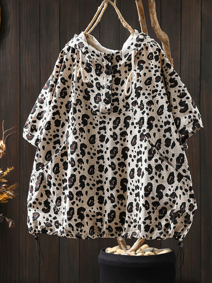 Chemise d'été à capuche motif léopard pour femme 