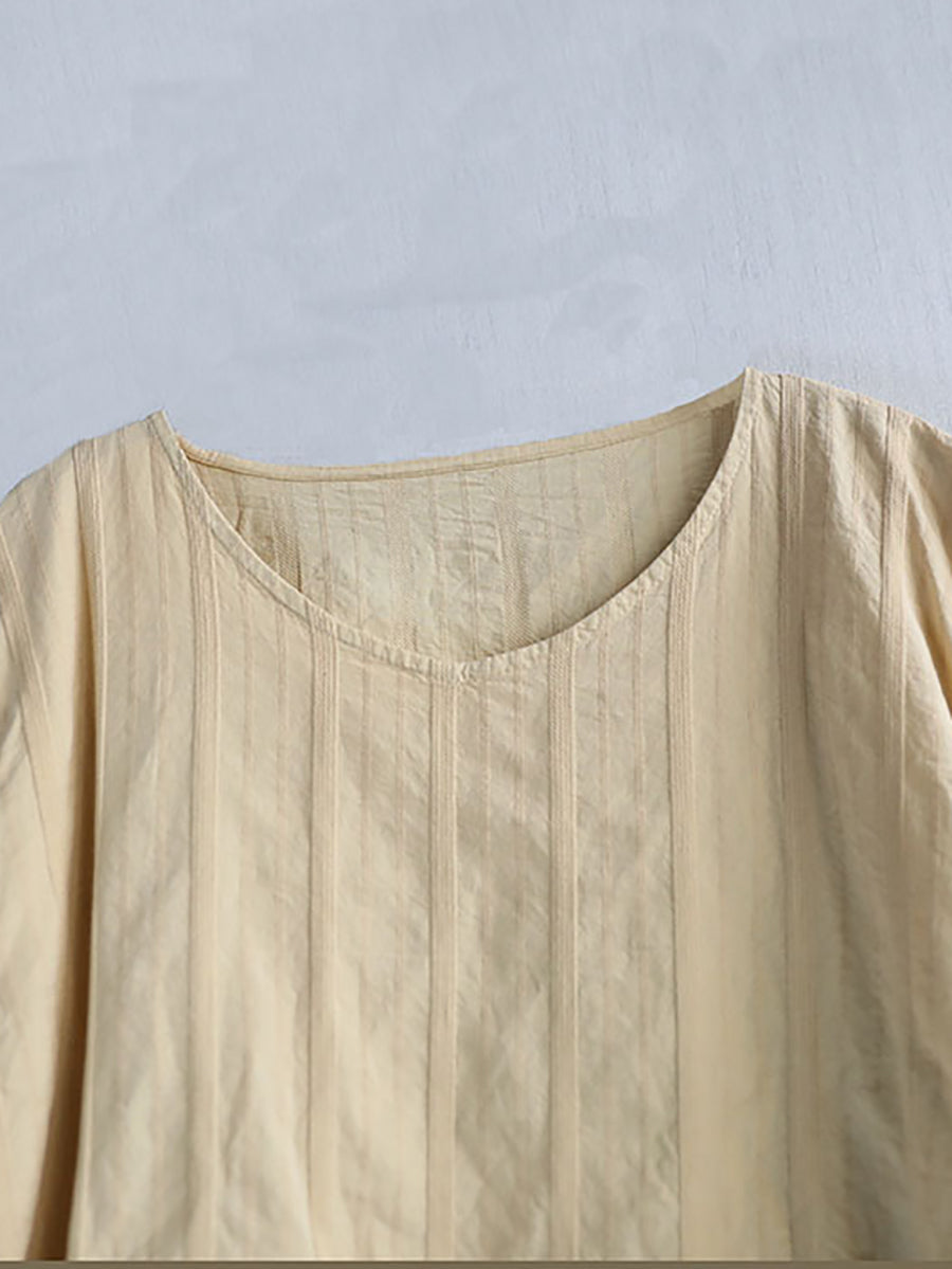 Kleid Damen Sommer O-Ausschnitt Baumwolle Streifen Retro 