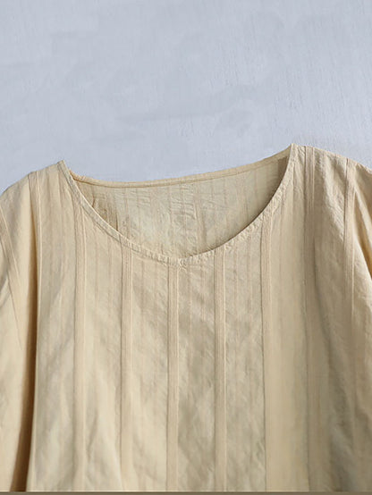 Kleid Damen Sommer O-Ausschnitt Baumwolle Streifen Retro 