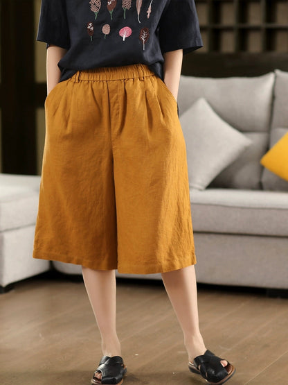 Farbe Hosen Sommer 100% Leinen Frauen Reine Gerade Fünfte