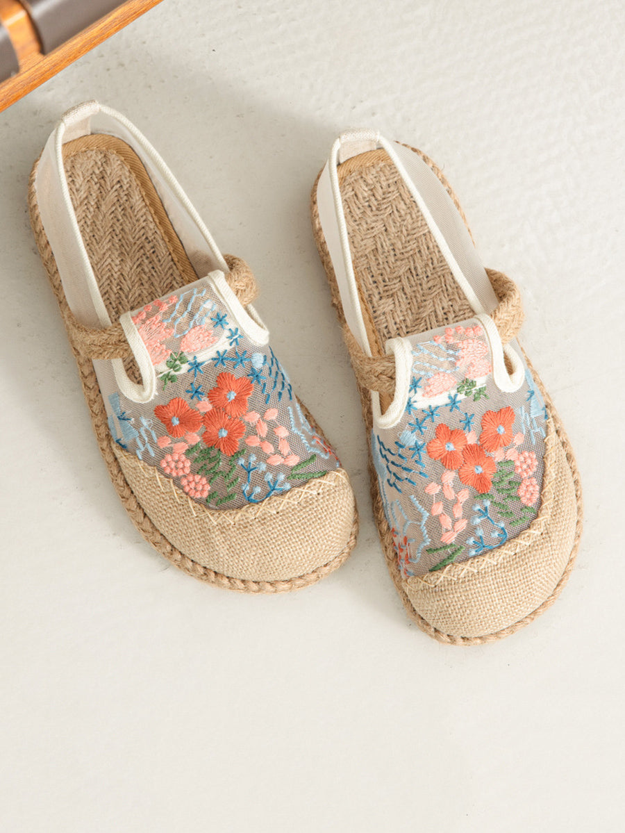 Schuhe Ethnische Blume Frauen Leinen Stickerei Sommer
